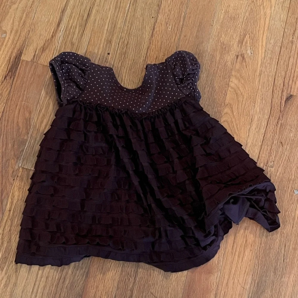 Bonnie Baby Brown Dress with Pink Polka Dot Bow - Picture 3 of 3